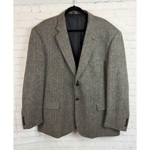 STAFFORD gray beige tweed 100% wool herringbone mens blazer jacket size 50R